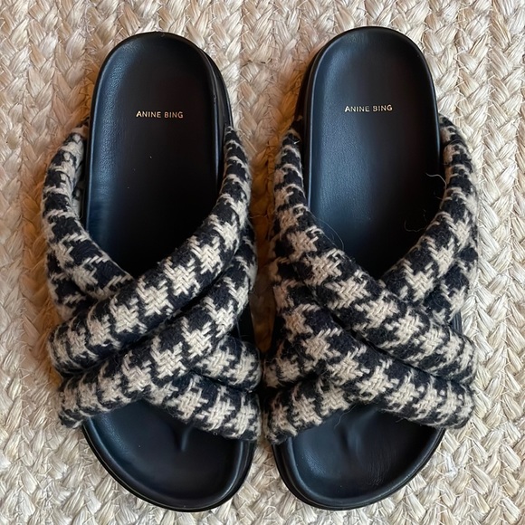 Anine Bing Lizzie Houndstooth Slides - Picture 4 of 9